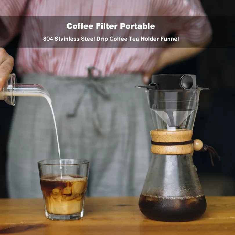 Foldable Portable Coffee Filter Coffee Maker Stainless Steel Drip Coffee Tea Holder Reusable Paperless Pour Over Coffee Dripper 4