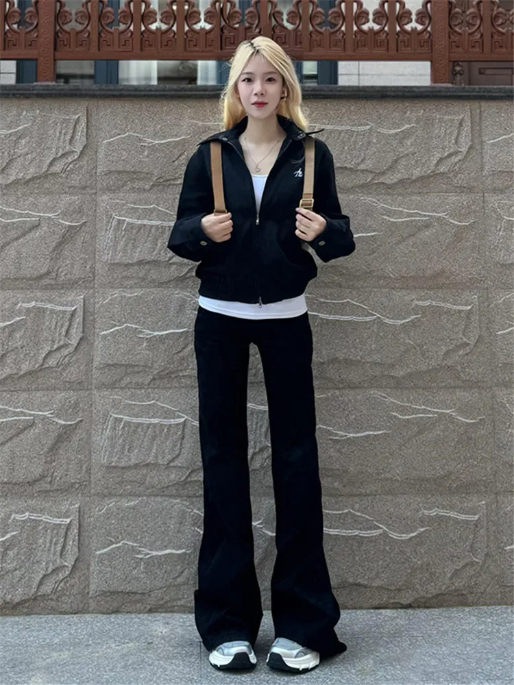 

American Style Vintage Black Hot Girl Flared Jeans Women's Loose Drapey Tall Extended Floor-Length Low Waist Pants