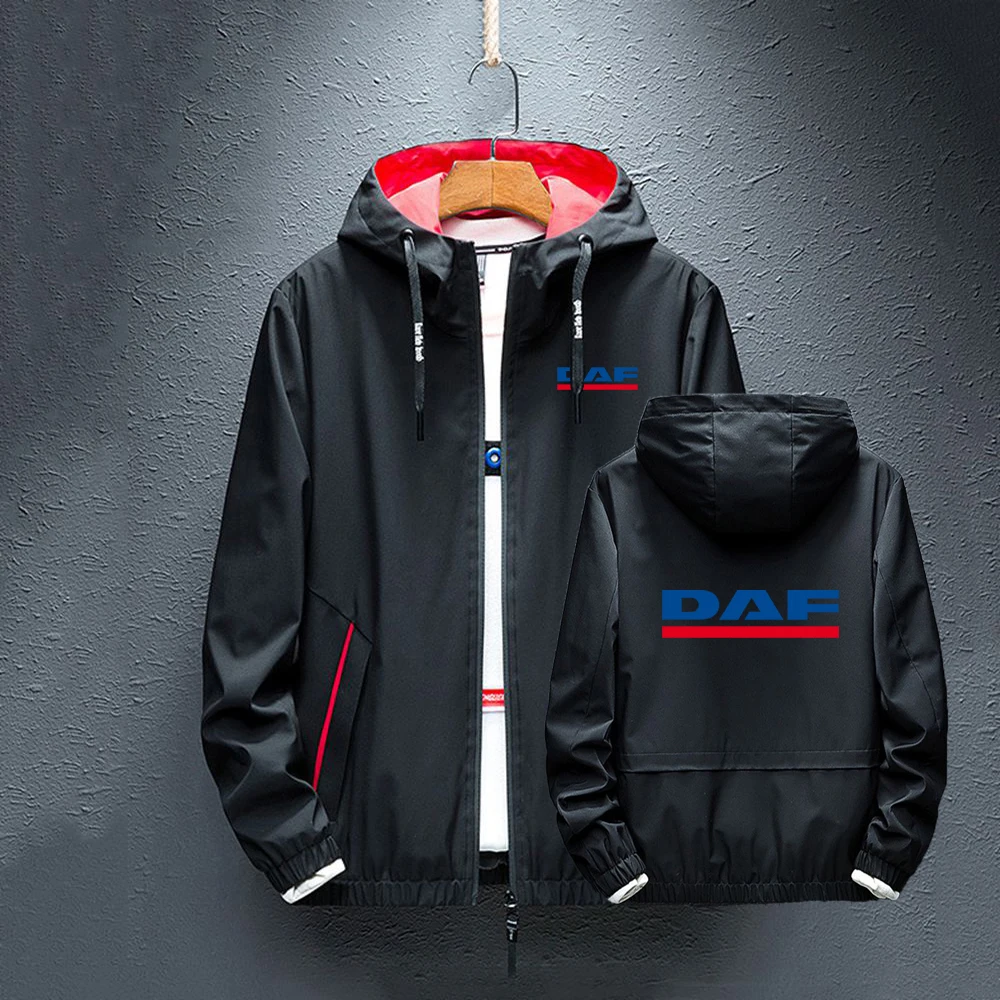 

2023 New DAF TRUCKS COMPANY TRUCKER LOGO Men Windbreaker Zipper Jacket Casual Coat Outerwear Man Hooded Hip Hop Streetwear Tops