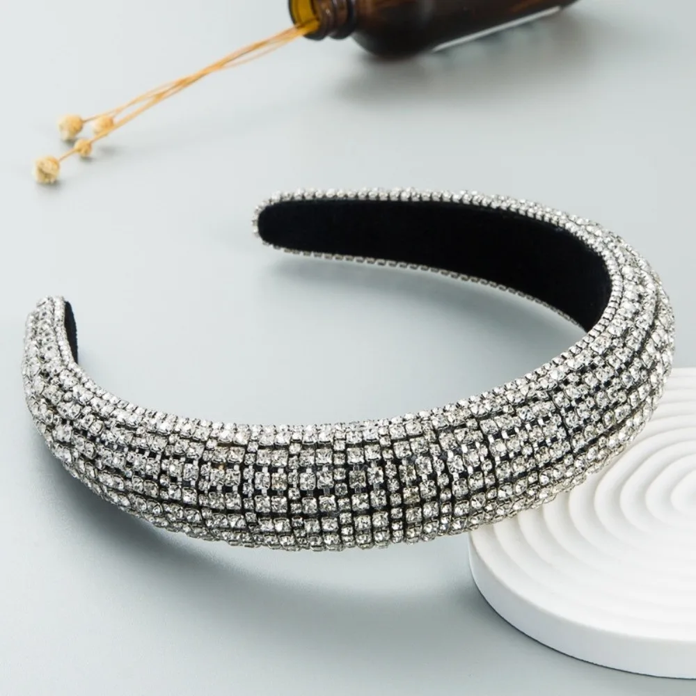 

Jeweled Hairbands Padded Rhinestone Headband Baroque Luxury Crystal Hairband Wide-brim Handmade Sponge Hair Hoop Festival