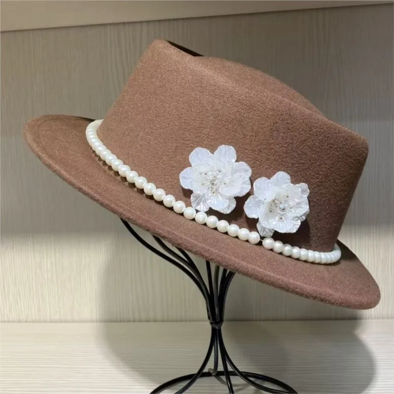 

Golden flower wool autumn and winter fashionable elegant flat-topped basin hat top woolen