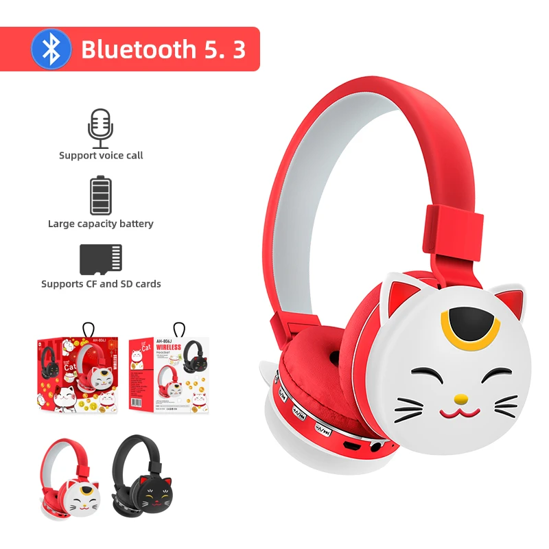 Headset Bluetooth Headset with Microphone Cute Cat Boy Girl Music Wireless Earpiec Support TF Card Children\'s Cartoon Headphones