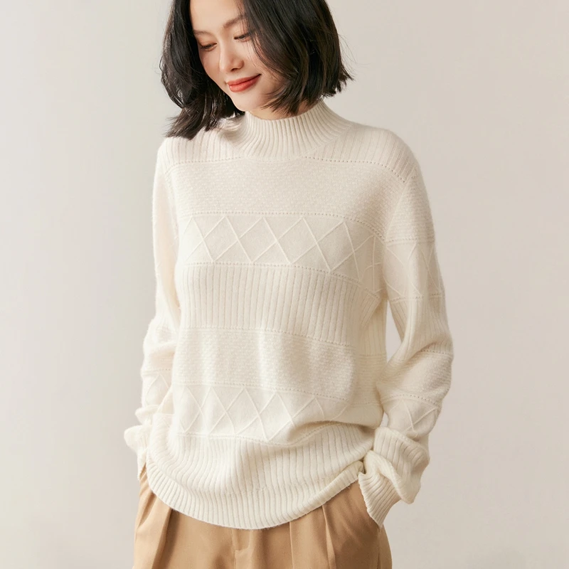

2025 Women's Pure Cashmere Sweater O-neck Knitted Hoodie Thick Warm Korean Style Top for Women
