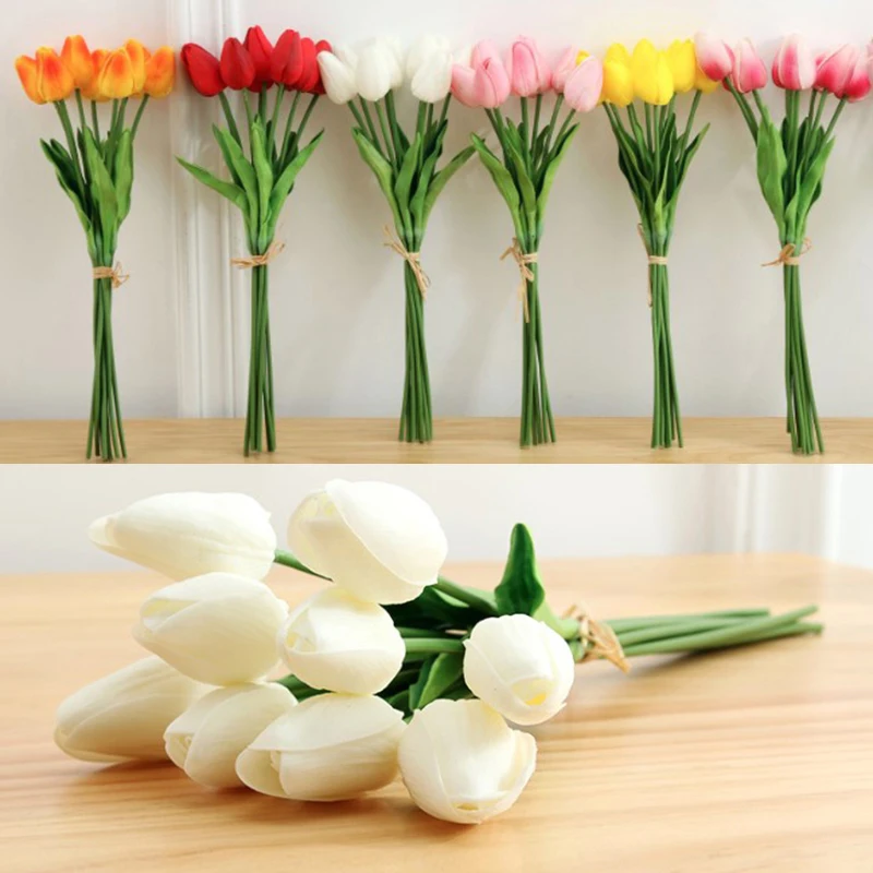 Flores artificiais de tulipa, buquê falso, toque real, decoração de festa de casamento para casa