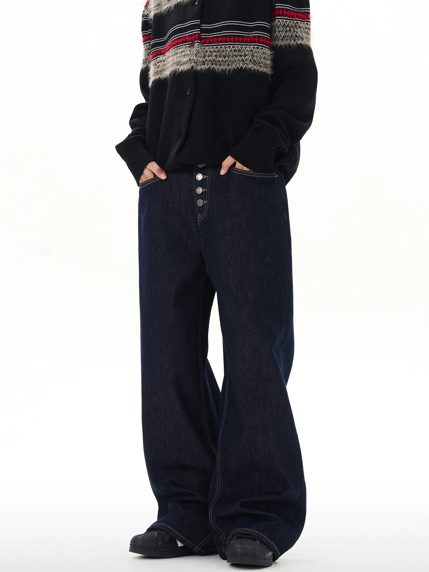 

Джинсы Thumpup в американском стиле ретро на пуговицах, мужские свободные прямые повседневные модные брюки из смеси хлопка и полиэстера