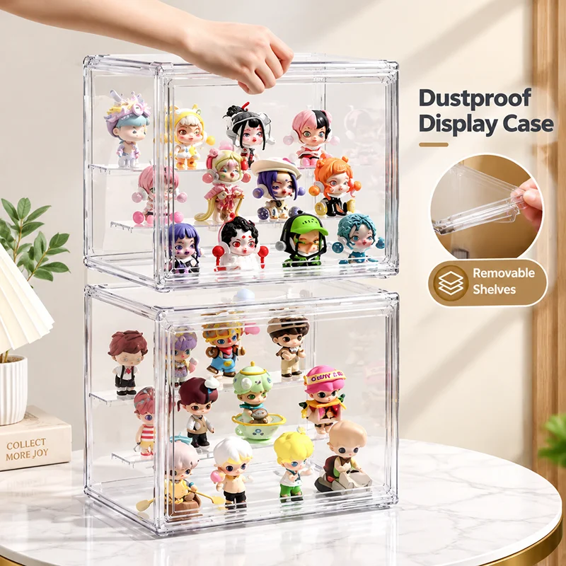 Vitrine de présentation en acrylique à 3 niveaux, boîte de rangement transparente et anti-poussière pour figurines, organisateur de vitrine empilable avec marches amovibles pour poupées et modèles.