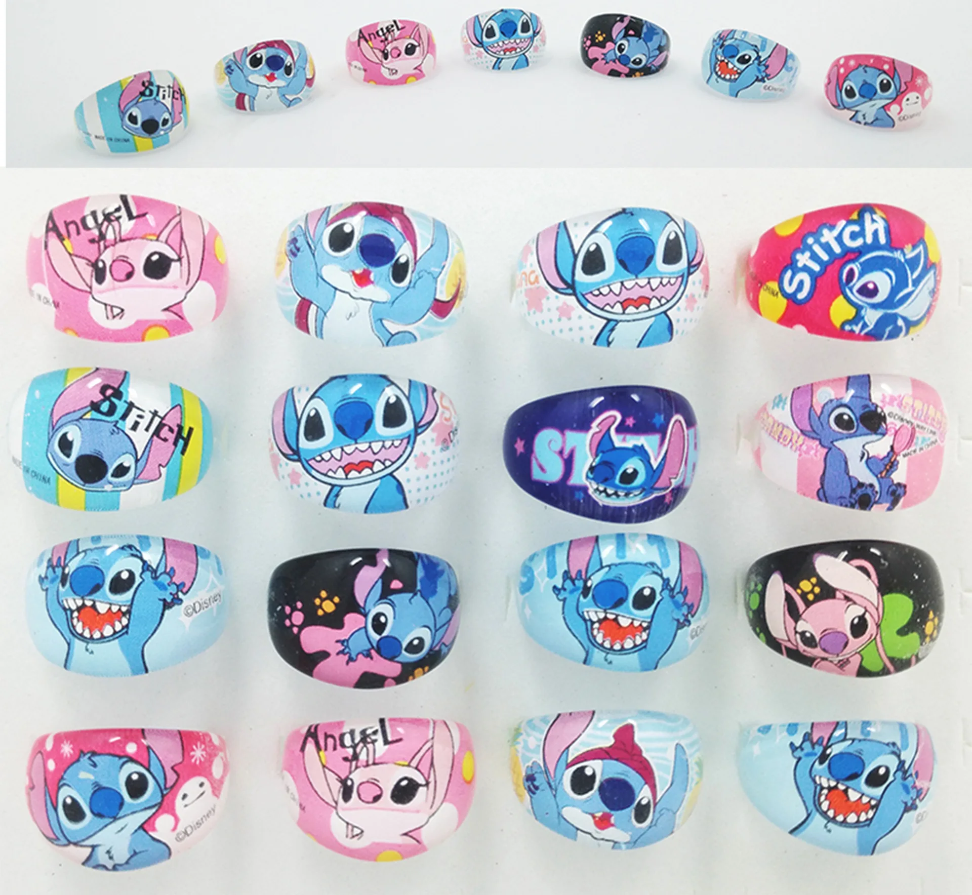 50pcs Stitch Ring Cartoon Stitch stampato acrilico anello per bambini regalo per bambini giocattolo per ragazze dei ragazzi