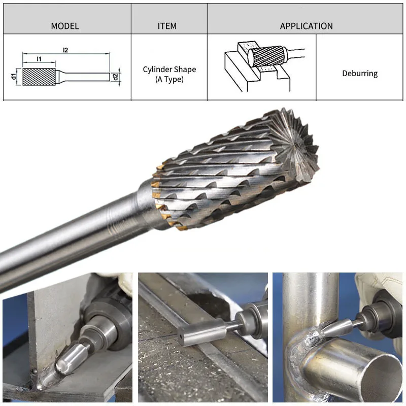 Solid Tungsten Carbide Burr Rotary Rasp File, AX Cylindrical Shape Double Cut Milling Cutter for Die Grinder Drill Bits