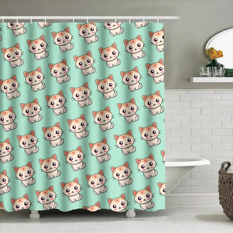 

Tuniu Cute cartoon cats shower curtain for bathroom kids baby girl room decor kawaii waterproof curtain