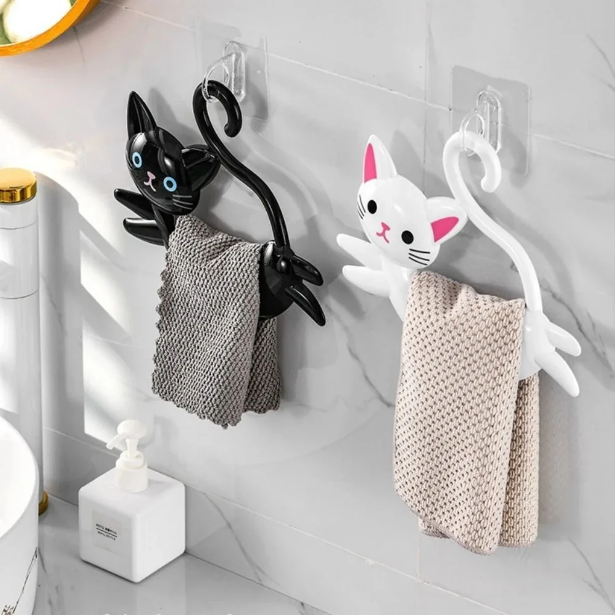 Wall Mounted Cat Shaped Towel Bar Creative No Punching Cute Towel Rack Cartoon Door Back Towel Holder