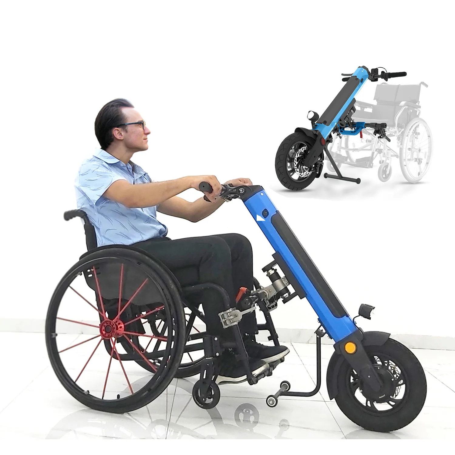 Coofull Wheelchair Tractor Wheelchair Attachment Smart Hot Sale Bicycle Kit Electric Handcycle Spare Part for Wheelchair