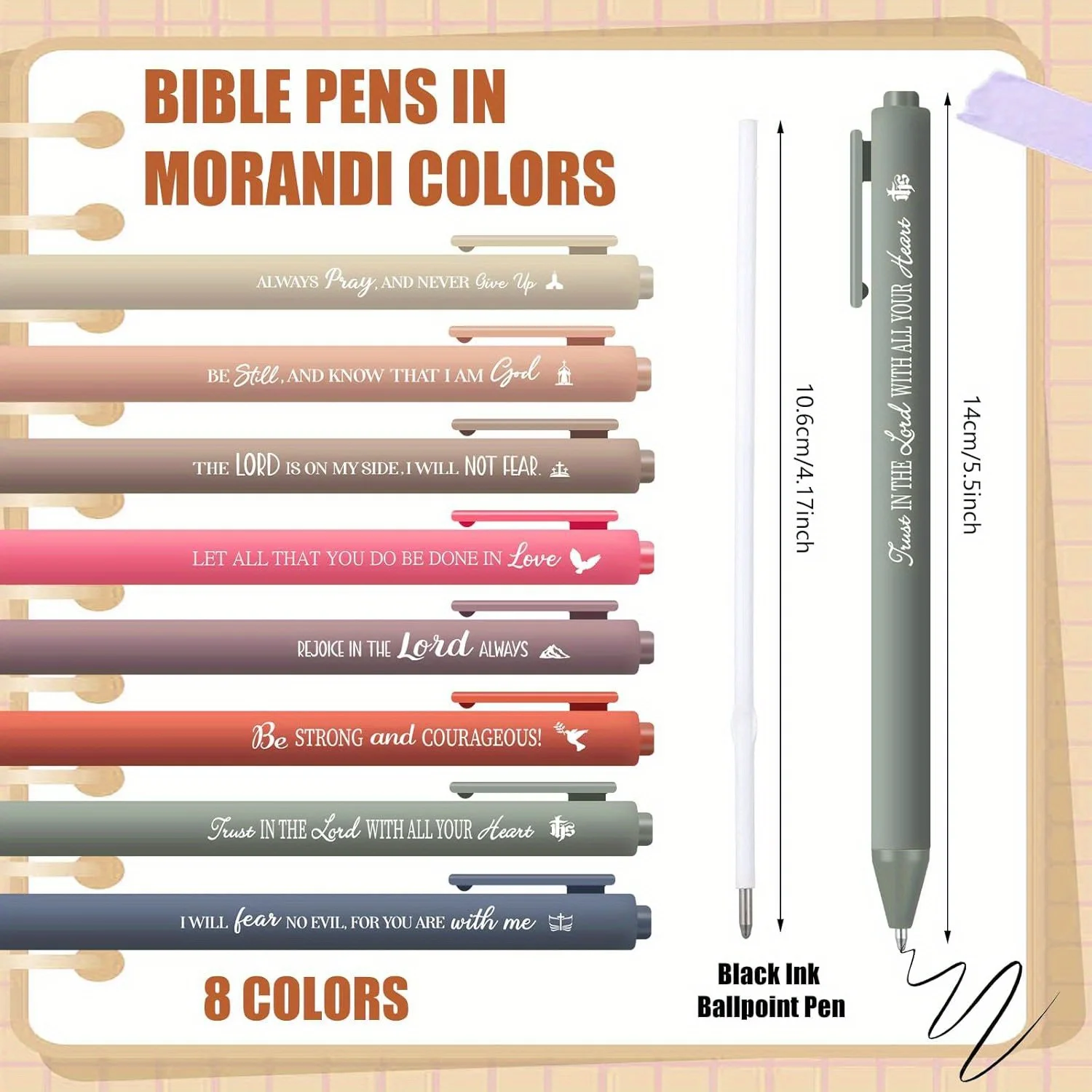 8 Pcs Bible Verse Pens Christian Ballpoint Pens Inspirational Quotes Pens Small Retractable Ballpoint Pens Tiny Ink Black Pens R