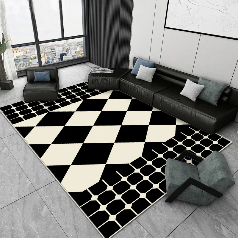 VIKAMA Modern Abstract Stripe Carpet Black Rice Irregular Curve Printed Floor Mat Anti Slip Water Absorbing Home Decoration