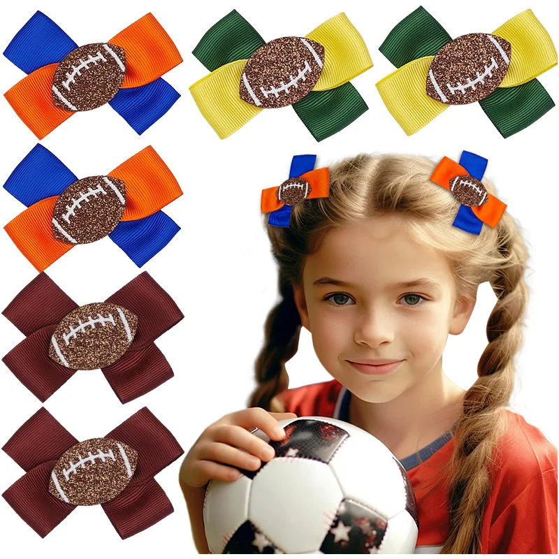 

Bow Hair Clip for Girls Rugby Grosgrain Bowknots Hairpins Cute Glitter Barrette Super Bowl Decorative Hair Accessories10PCS