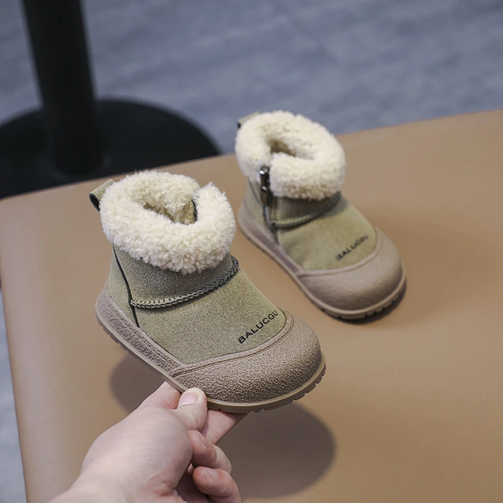 Cowhide Children's Winter Snow Boots Warm Suede Kids Cotton-padded Shoes Boys Girls Fashion Shoes