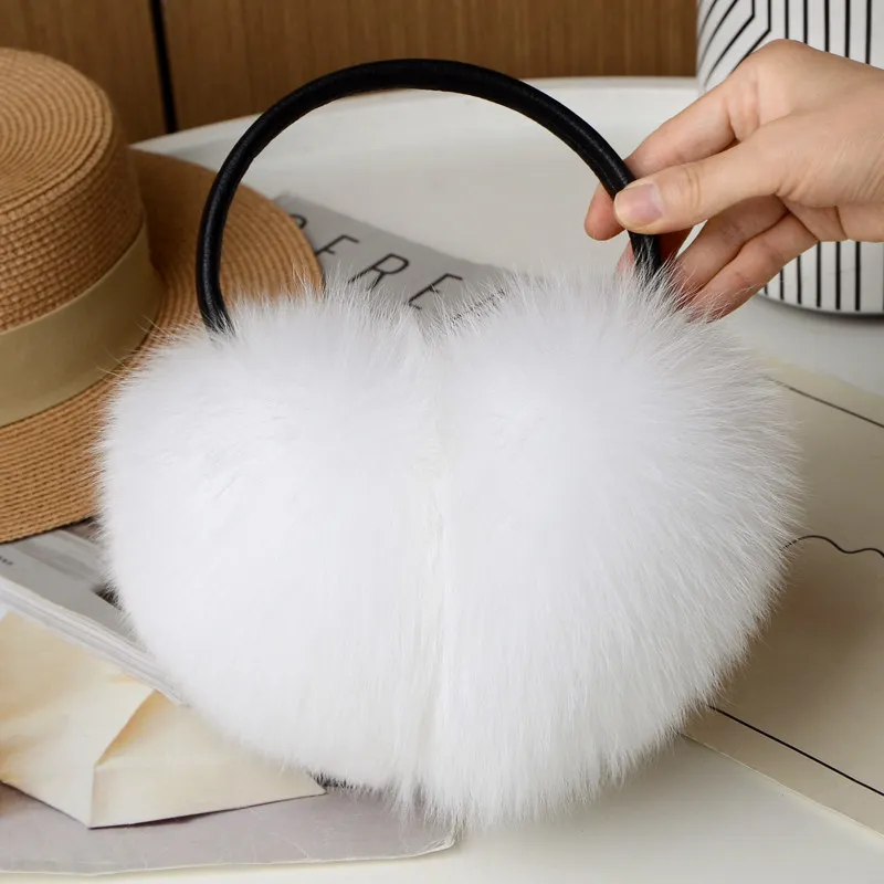 Women's Real Fox Fur Earmuffs Wind‑Resistant Plush Fox Fur Lined Earmuffs Winter Earmuffs For Skiing Snowboarding Outdoor Work