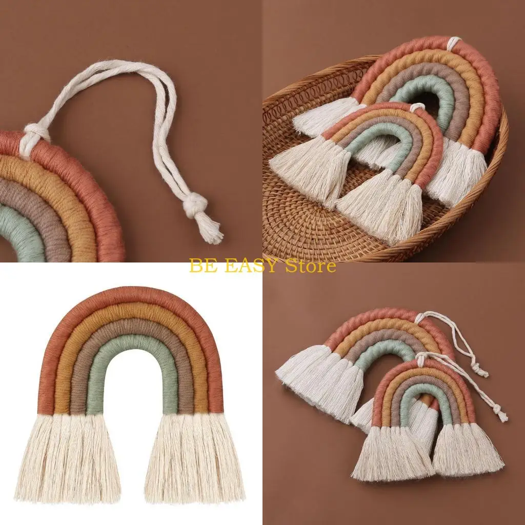 E28F Rainbow Wall Hanging Ornament Handmade Weaving Macrame Home Decoration for Nurse