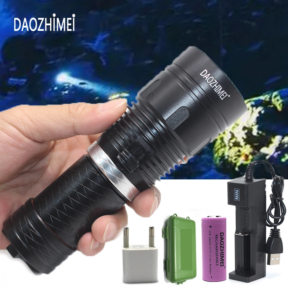 

Portable LED Diving Light Tactical Diving Flashlight Underwater 100M Waterproof Video Camera fishing Light Torch