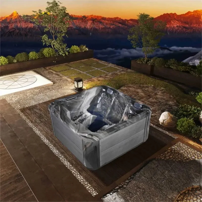 Balboa Smart Control Outdoor Spa Hot Tub Pool with 4 Lounge Seats for Backyard Hotels & Pools Spa Bathtub Massage Black Color