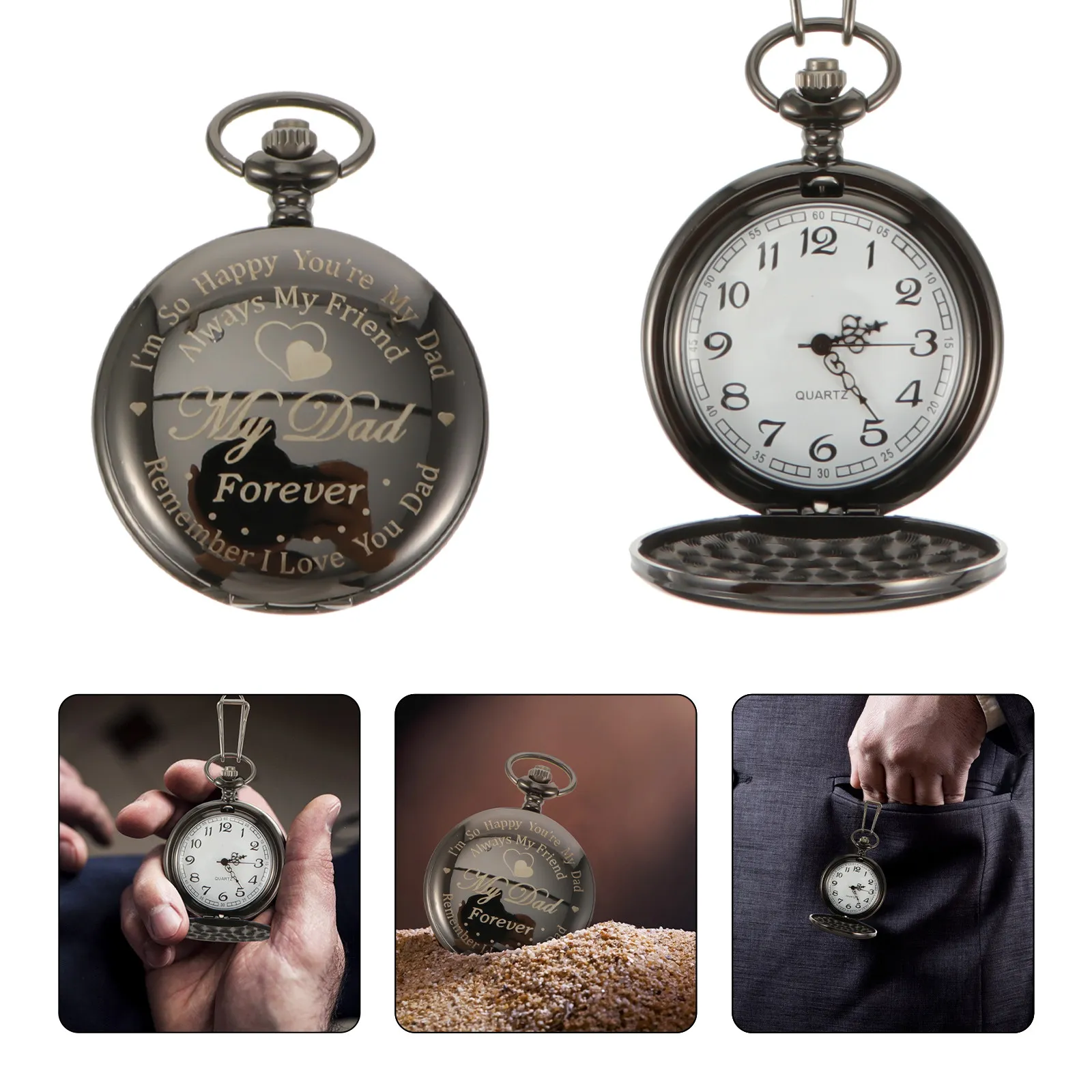 Father's Day Vintage Pocket Watch Hanging Necklace Quartz Movement Chain Pocket Watch Pendant Retro Unisex Fashion Accessories