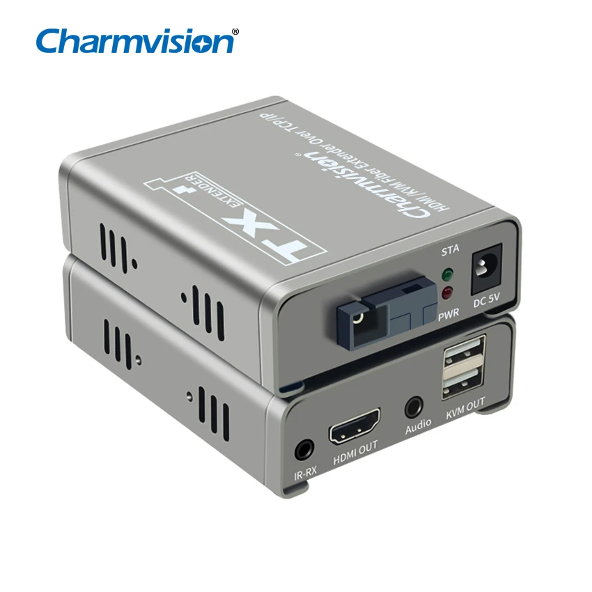 Charmvision EVO-1UH 20Km Fiber HDMI KVM Extender 4K 1080P SC FC HD Single Optic RX 3.5mm Audio Video Separation USB K/M Convert