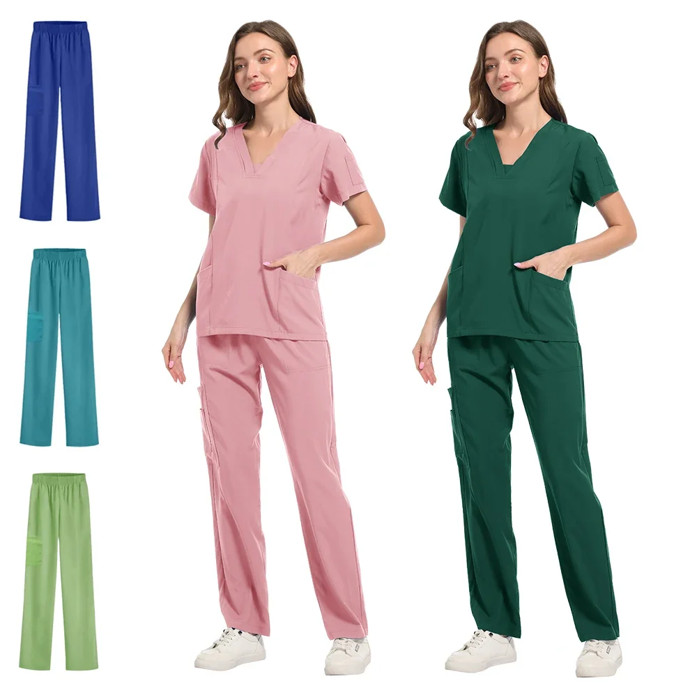 1pc calças unissex de manga curta uniforme de enfermeira de farmácia hospital médico workwear uniformes de cirurgia dentária oral esfrega médica