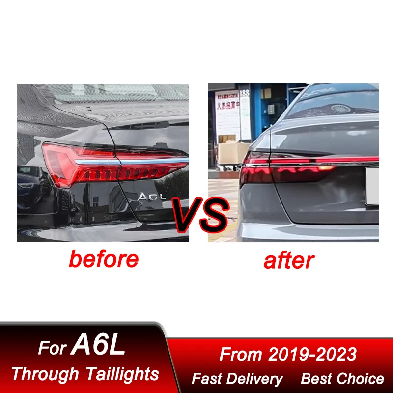 Car Through Tail Lights For AUDI A6 C8 A6L 2019-2023 new style LED Taillamp Rear Brake Lights Starlink Cross Taillight Accembly