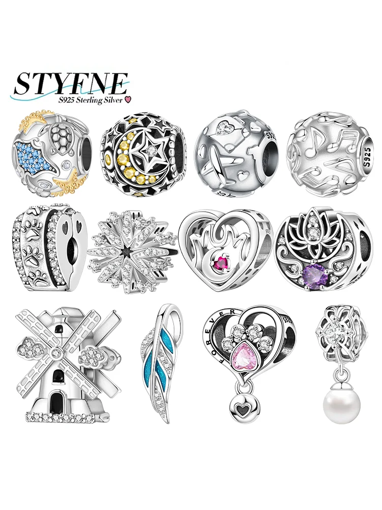

925 Silver Ocean Series Charm Mermaid Turtle Dolphin Rudder Beads Pendant Fit Bracelet Accessories Bead Jewelry Making Fine Gift