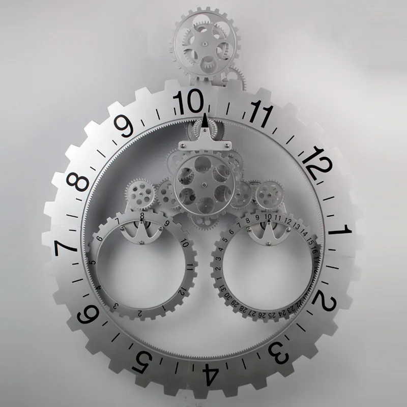 Large Hanging Gear Clock, Creative Triangle Simple European Style Mechanical Gear Clock, Household Living Room Clock