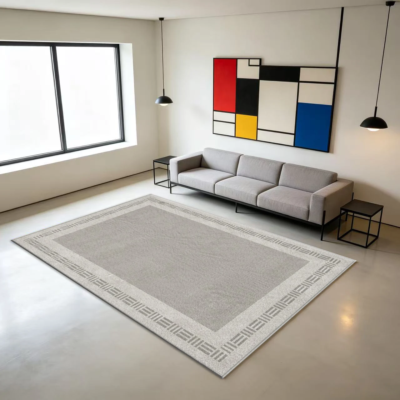 Classic Greek Key Border Carpet Flooring Simple Neutral Tone Home Indoor Area Rug