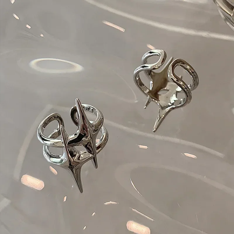 Y2K Hip Hop Silver Color Copper Stars Open Rings for Women Men Fashion Adjustable Couple Rings Vintage Ring Jewelry Gift