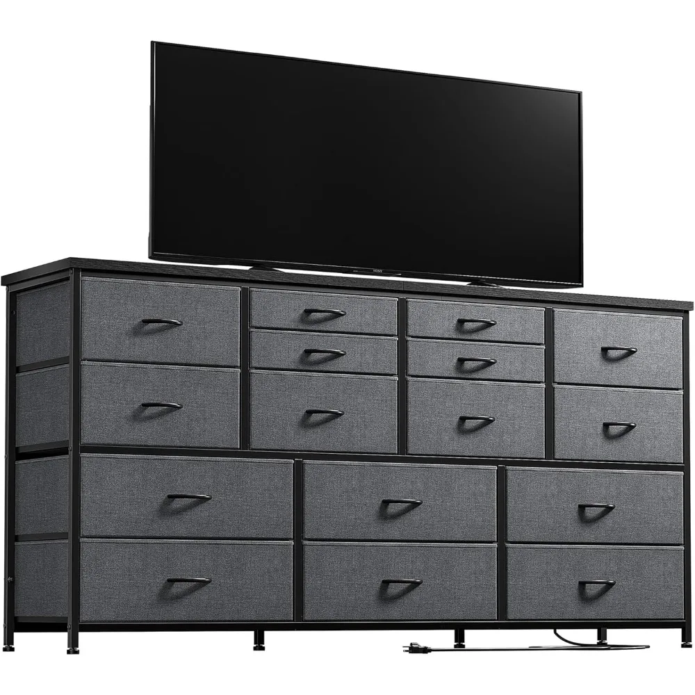 TV Stand Dresser 60''TVs Stands with Charging and 16 Drawers Storage for Living Room Long Dresser, Bedroom TV Stand