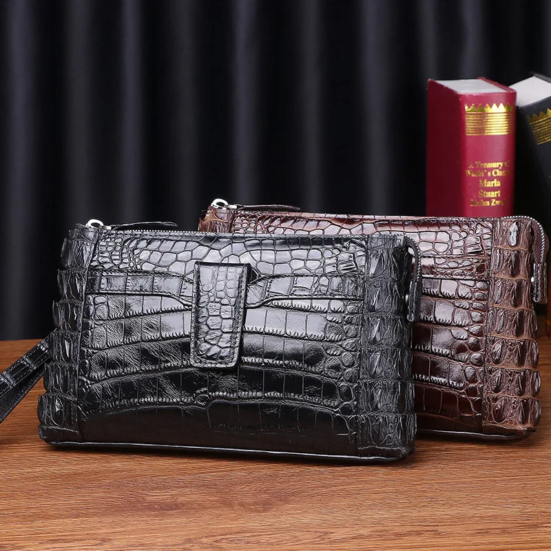 Real Cowhide Crocodile pattern High quality men\'s large clutch bag business leather bag fashion large capacity leather wallet