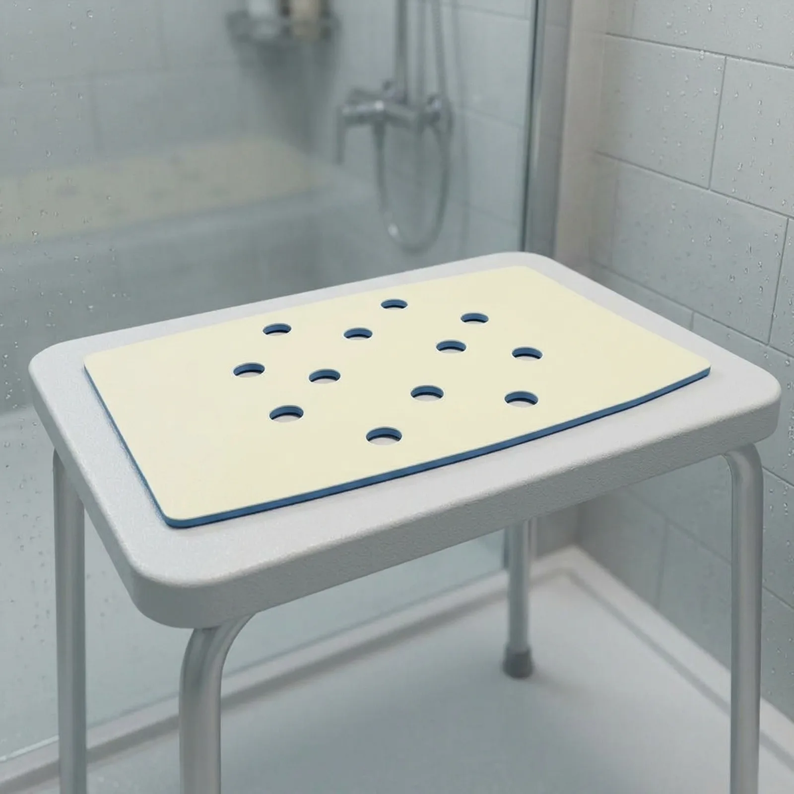 Shower Time Blue Non Slip Mat Waterproof Bath Mat Safety Features Soft Foam Material Easy To Clean Shower Time