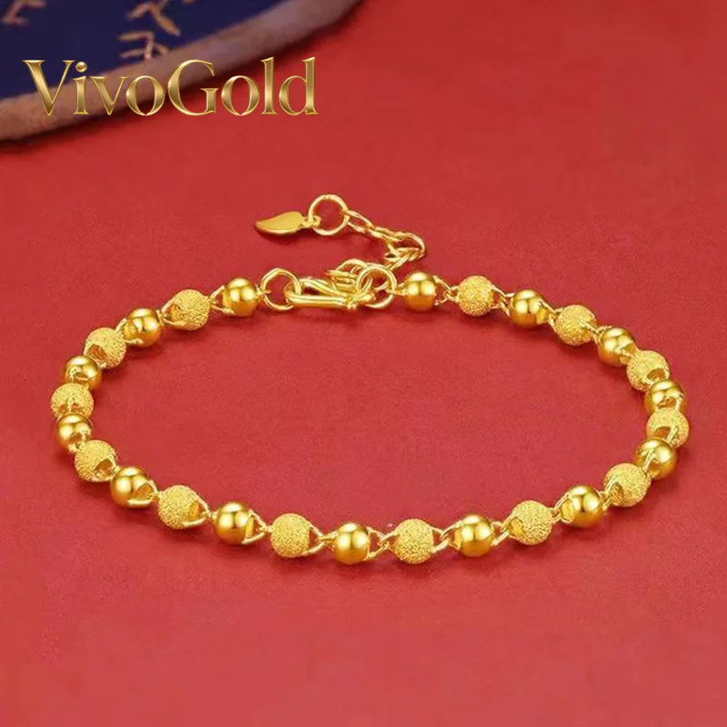 

VivoGold Luxury 24K 9999 Pure Gold real gold Women's Beaded Bracelet Adjustable Bracelet