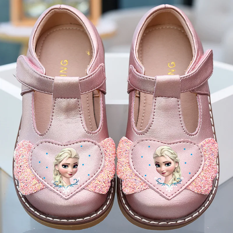 Disney-Chaussures en cuir à semelle souple pour enfants, chaussures de princesse Lolita, petite fille, printemps, automne