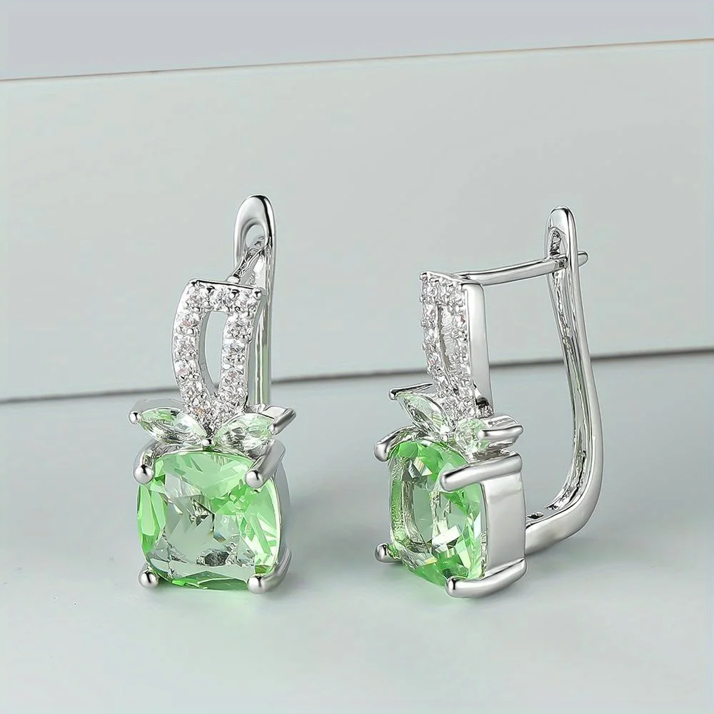 Exquisite Trendy Apple Green Zircon Stone Square Hoop Earrings Women\'s Party Wedding Accessories Gifts Cute Female New