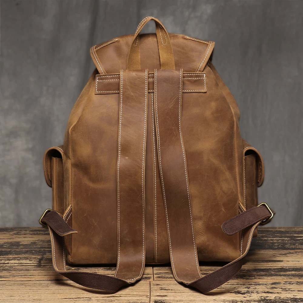 Retro Genuine Leather Backpack With Multiple Pockets, Making It Easy To Store A 15-inch Laptop And Other Everyday Essentials