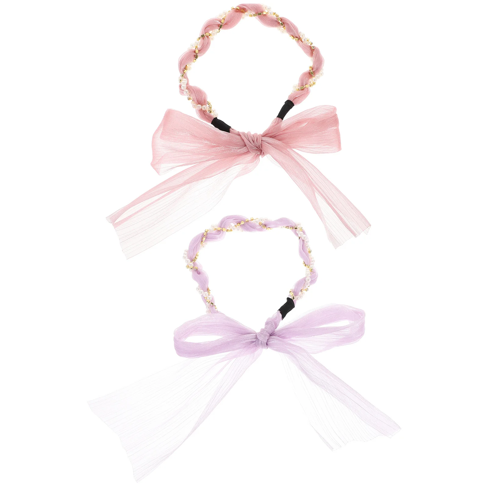 

2pcs Floral Headbands Women Girls Alloy Bowknot Hair Ribbons Beaded Accessories Photo Props Elegant Ribbon