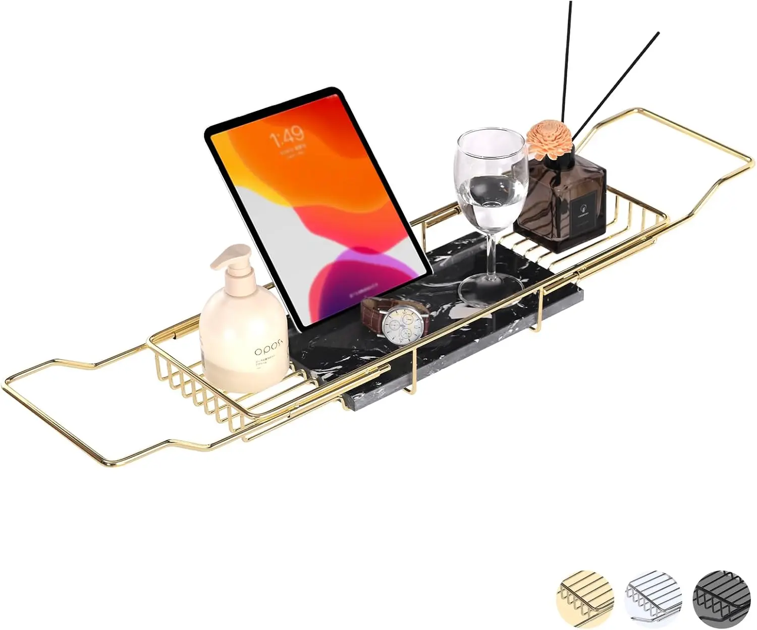 

Expandable Bathtub Tray with Marble Accents, Tablet Holder for Relaxing Bath Experience