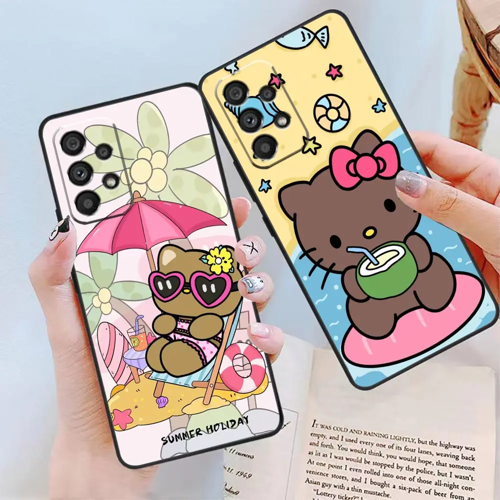 Beach Black Hello Kitty Funda Case For Samsung Galaxy A90 A80 A73 A71 A53 A52 A51 A42 A33 A32 A31 A30 A23 A22 A21S A20S A14 Case