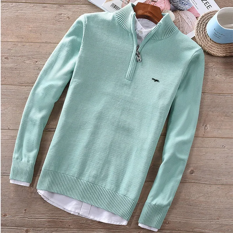 

High Quality 100% Cotton Sweater Fall Semi-high Collar Knit Men's Business Casual Base Sweaters 8504