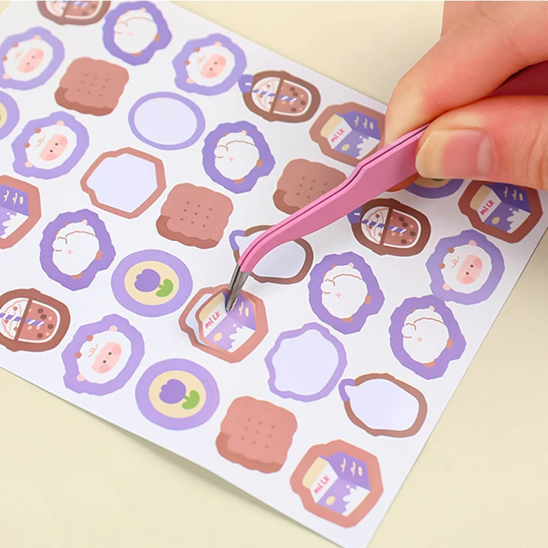 2pcs Macaron Color Stainless Steel Tweezers Diy Handbook Tape Sticker Tool Journal Gadgets Simple Practical Portable Tweezers