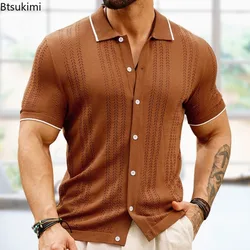 Summer Men's Knitwear Tops 2024 Business Casual Short Sleeve Polo Shirts Trend Men Streetwear New Knitted Cardigan Camisas Male