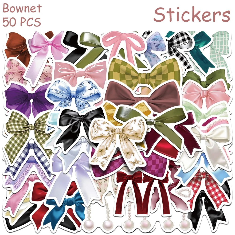 

50pcs Cartoon Colorful Bownet Stickers Decals For Phone Scrapbook Luggage Skateboard Guitar DIY Aesthetic Waterproof Stickers