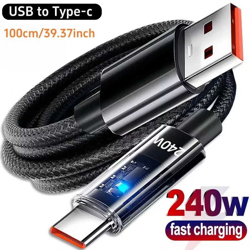 240 W Superschnellladung USB-A auf Typ-C-Kabel mit LED-Digitalanzeige für iPhone 15/16 Xiaomi Samsung