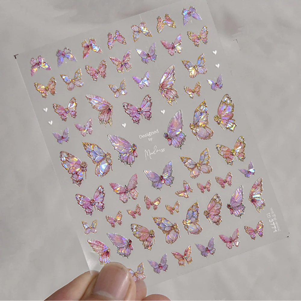 1pcs 5D Japanese Kawaii Butterfly Nail Stickers Luxury Glitter Shell Aurora Nail Art Decorations Decals DIY Manicure Slider Foil