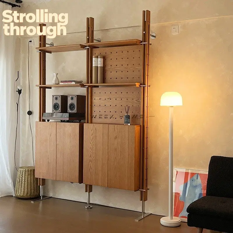 

Solid wood wall-mounted shelf system combination bookshelf floor-to-ceiling multi-functional storage locker