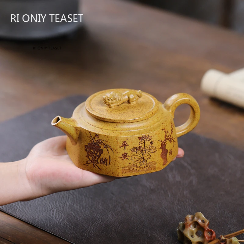 

270ml Chinese Yixing Purple Clay Teapot Tradition Hand-carved Lotus Leaf Tea Pot Handmade Beauty Zisha Kettle Teaware Gifts