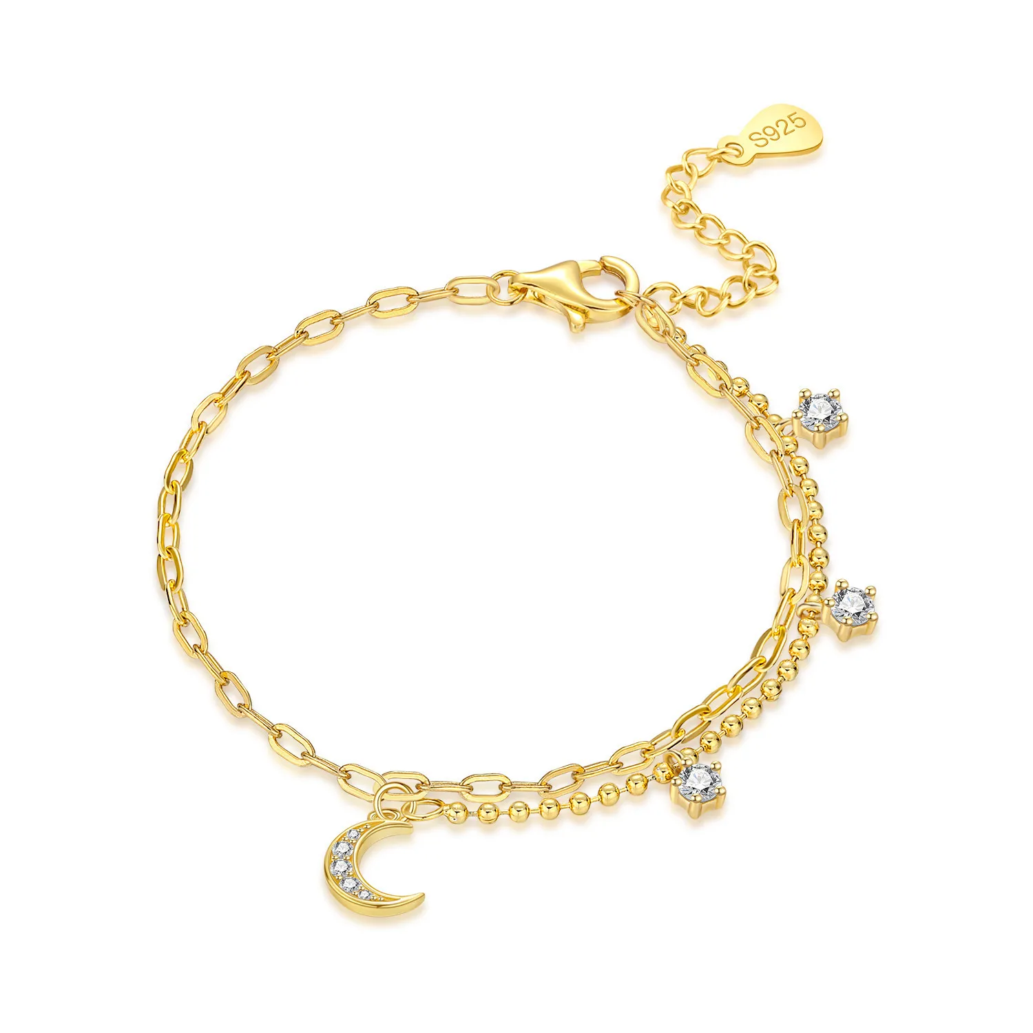 CYCUFF S925 Sterling Silber 18K Gold Mond-Stern-Armband Kettenglieder Damenarmband Schmuck Party Trendige Jubiläumsgeschenke